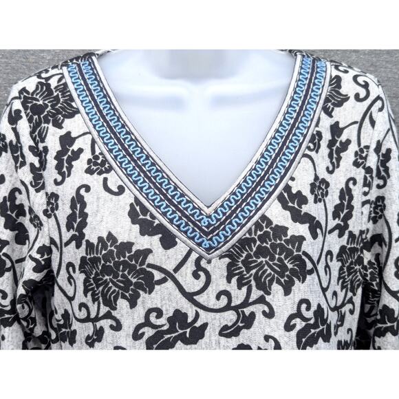 WHITE MARK Dress  - Black/Blue Pattern, Long Sleeve, Pull Over, V-Neck, M, NWT - Picture 2 of 5